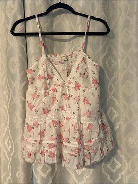 Aeropostale Girls White Floral Babydoll Cami - Pink Rose Print
